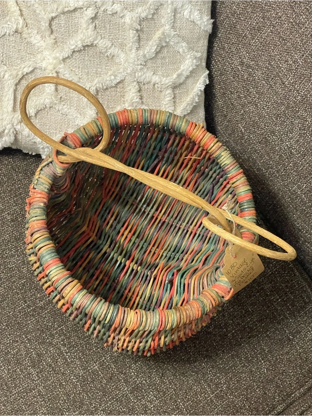 Eye Of God Rustic Twig Rattan Buttocks Basket Handmade Woven Primitive